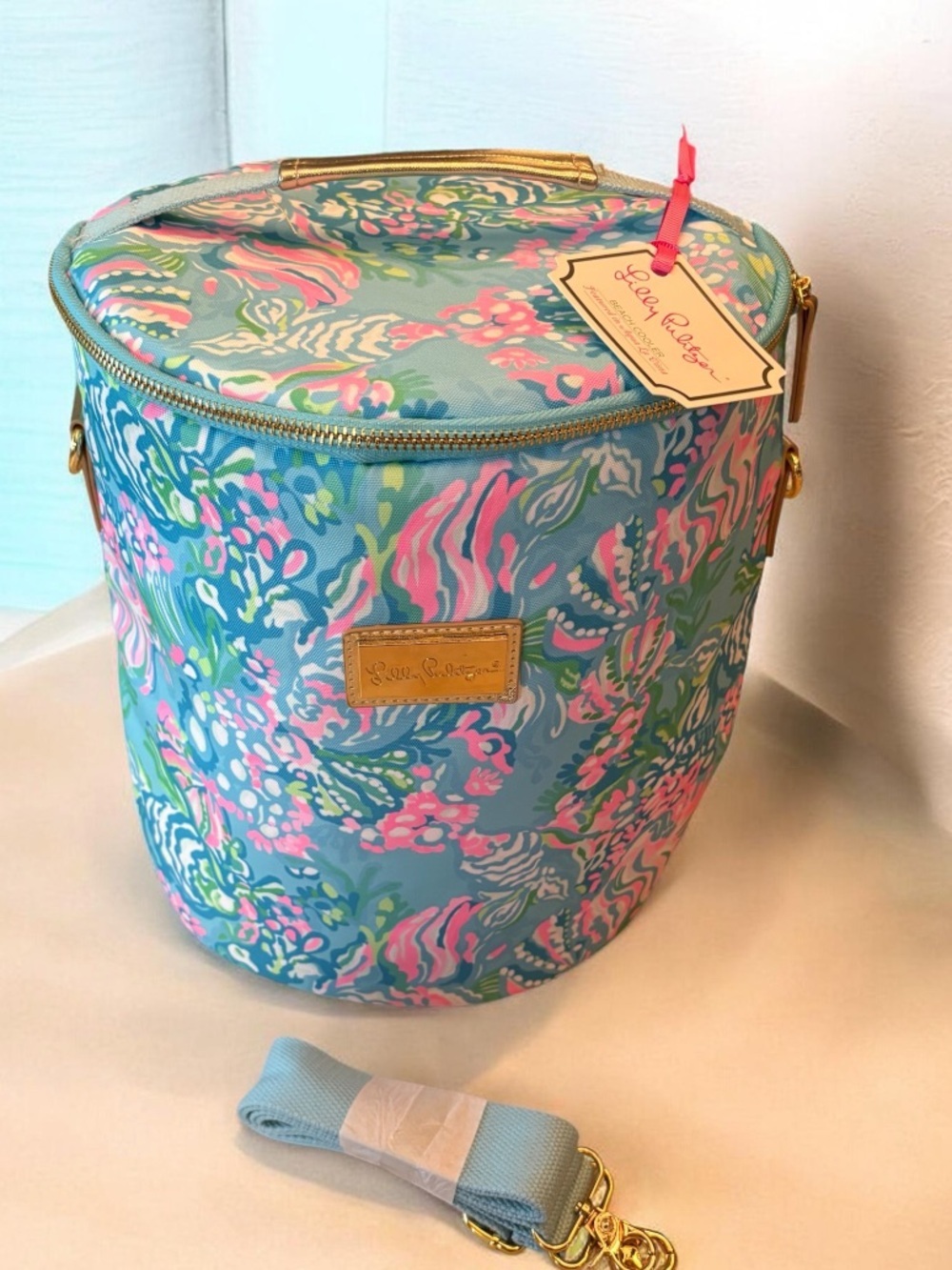 Lilly Pulitzer insulated soft cooler bucket bag in Aqua La Vista Pattern
